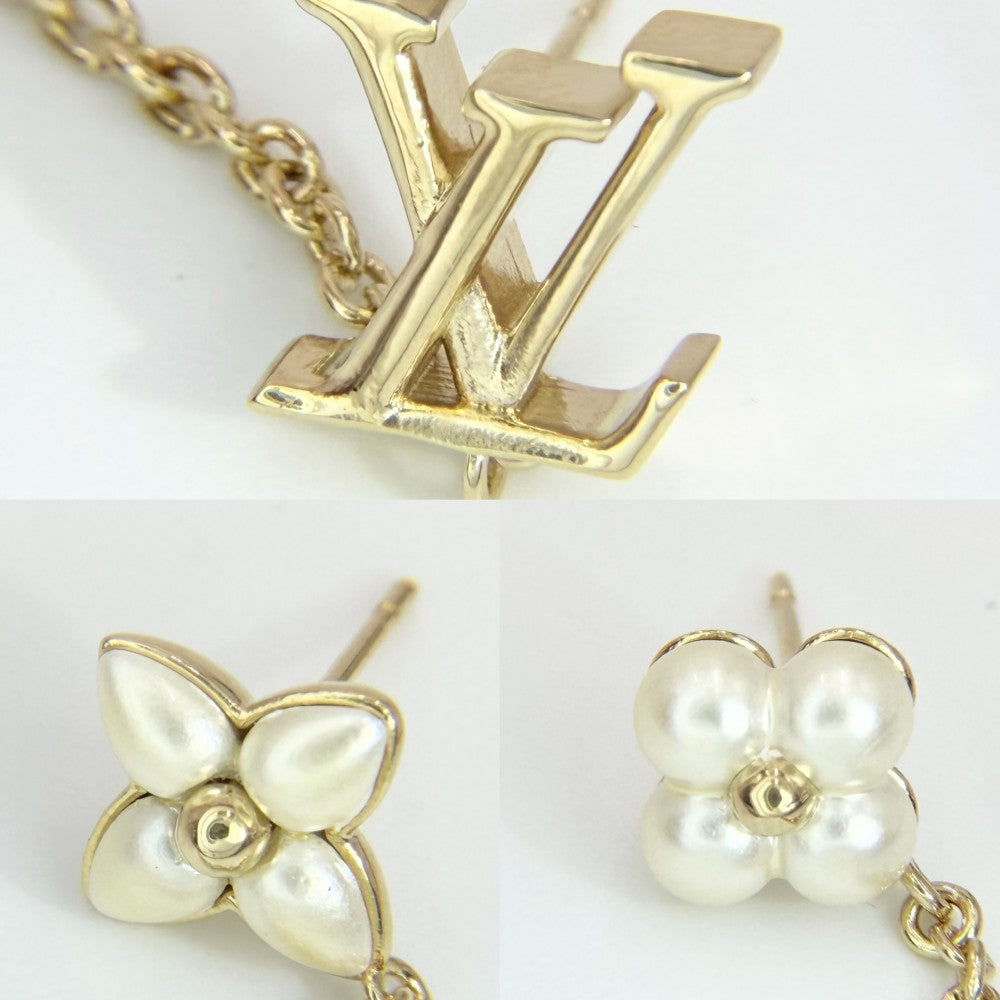 LOUIS VUITTON ルイヴィトン ピアス LVフローラグラム 3個セット アクセサリー M03015 ゴールド ホワイト 白 レディース 約4.1g【中古品】