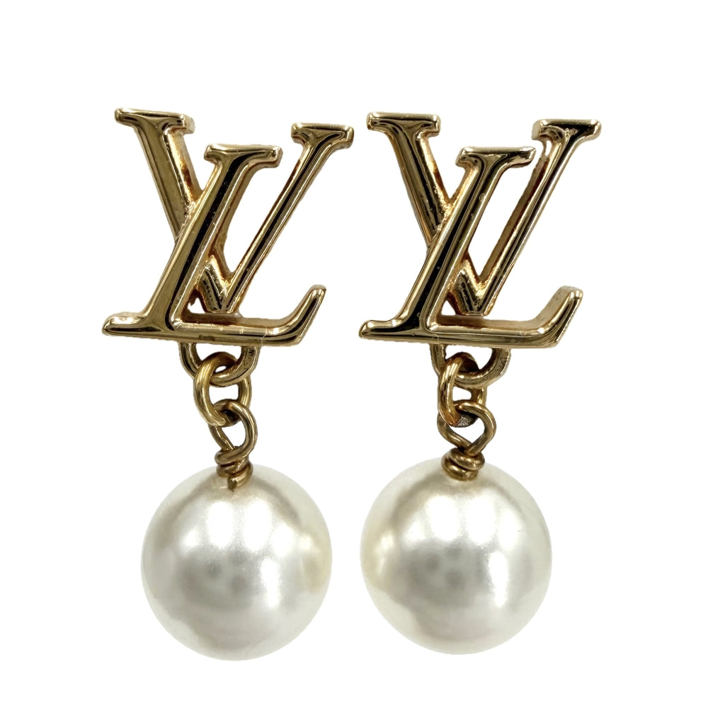 LOUIS VUITTON ルイヴィトン ピアス LV アイコニック アクセサリー フェイクパール M01585 ゴールド ホワイト 白 レディース 約2.8g【中古品】