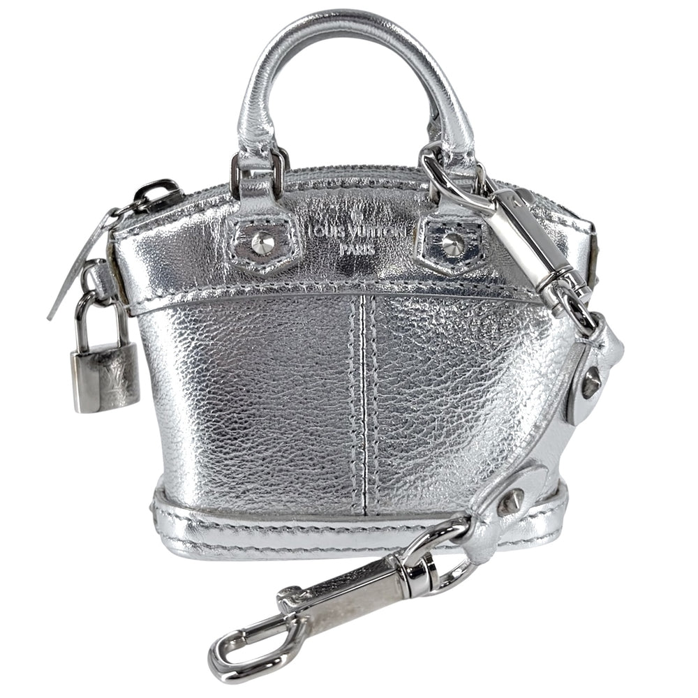 LOUIS VUITTON ルイヴィトン キーホルダー ミニロックイット チャーム ポーチ 小物入れ レザー シルバー シルバー金具 レディース【中古品】