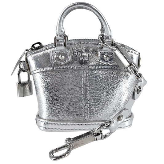 LOUIS VUITTON ルイヴィトン キーホルダー ミニロックイット チャーム ポーチ 小物入れ レザー シルバー シルバー金具 レディース【中古品】