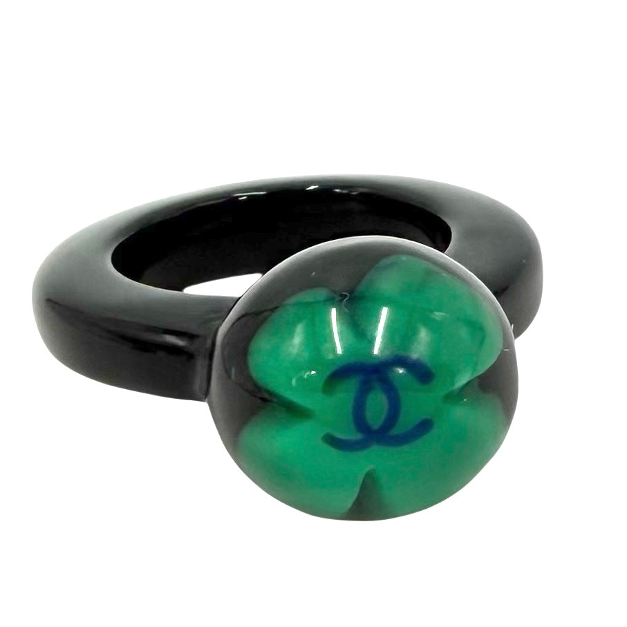 【開店SALE】 CHANEL シャネル 指輪 クローバー ココマーク アクセサリー 約12.5号 04P ブラック 黒 グリーン 緑 レディース 約3.3g 2004年【中古品】