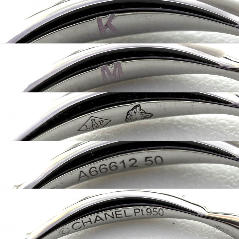 CHANEL シャネル 指輪 カメリアコレクション ハーフエタニティ リング アクセサリー 50サイズ イニシャル刻印入り Pt950プラチナ ダイヤモンド 約9.5号 レディース 約3.2g【中古品】