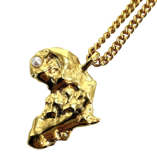 CHANEL シャネル ネックレス アフリカ大陸 ペンダント アクセサリー ココマーク ココ GP フェイクパール G23A ゴールド レディース 約19.6g 2023年【中古品】