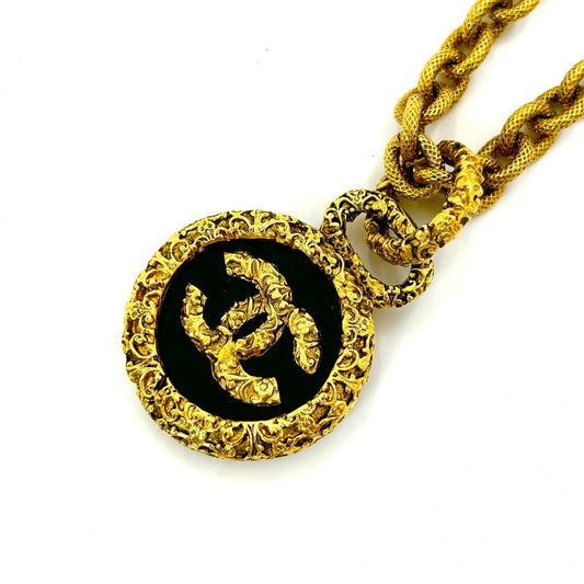 【開店SALE】 CHANEL シャネル ネックレス ココマーク ココ 溶岩 マグマ ロングネックレス ゴールド GP 93A ブラック 黒 レディース 約123.5g 2003年【中古品】