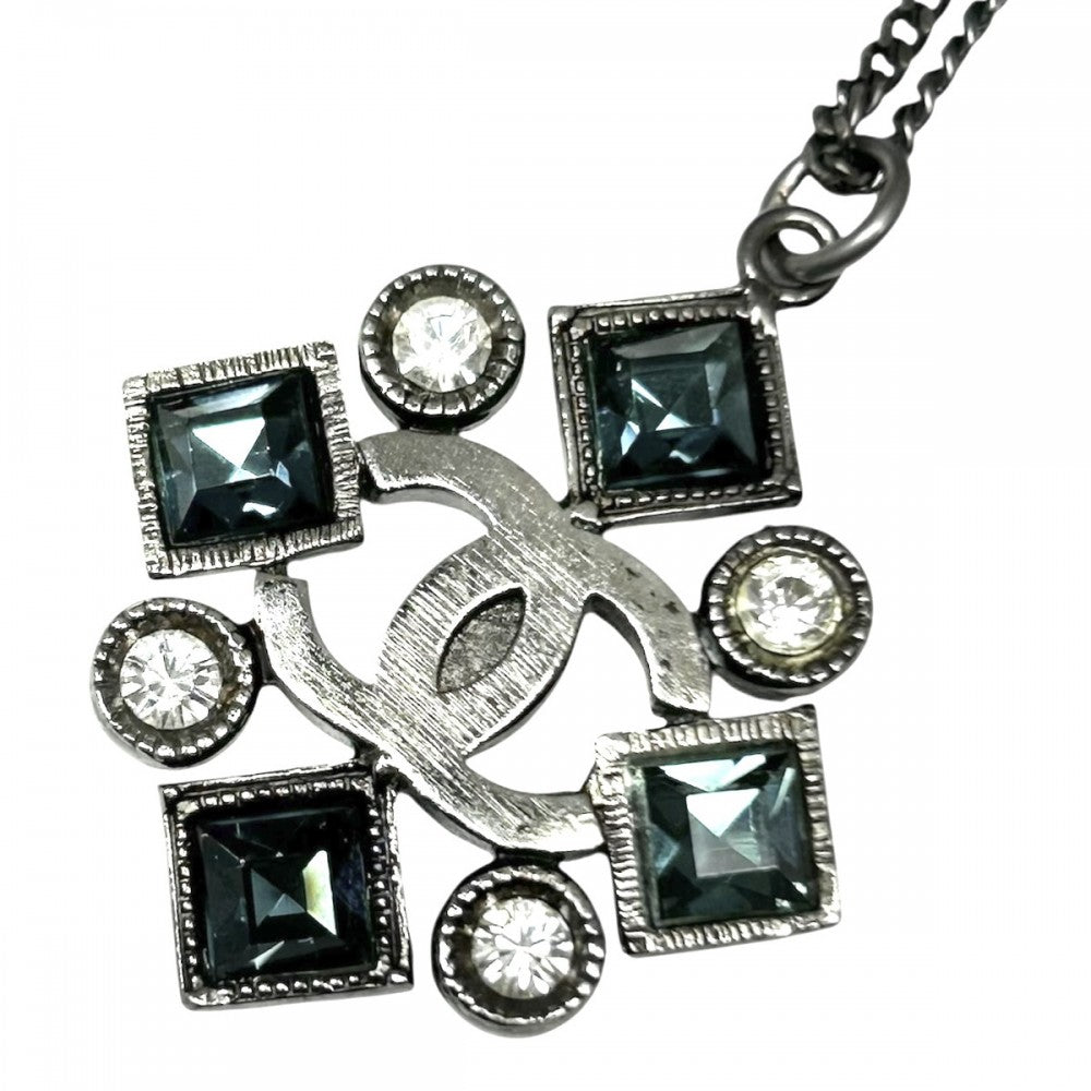 【開店SALE】 CHANEL シャネル ネックレス ココマーク アクセサリー ココ ラインストーン 05P ブラック 黒 シルバー(暗め)金具 レディース 2005年【中古品】