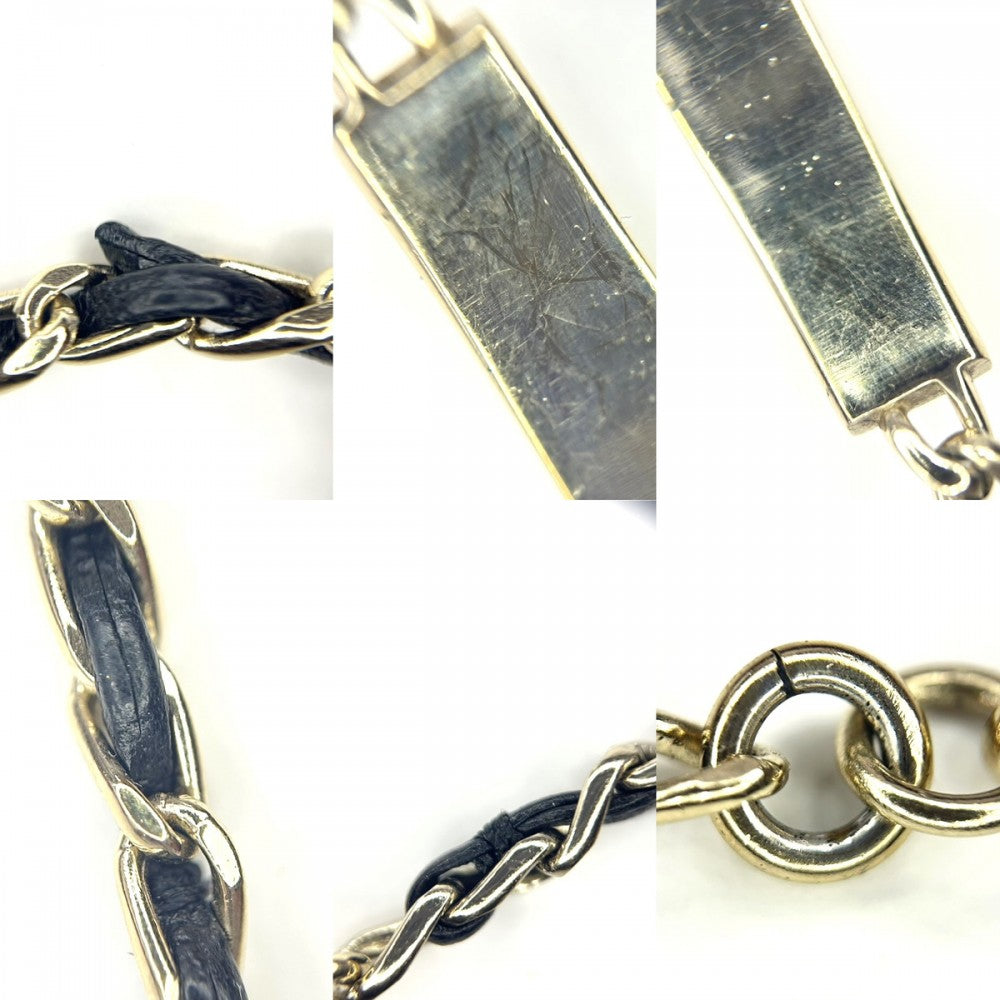 【開店SALE】 CHANEL シャネル ブレスレット チェーン ロゴプレート アクセサリー ココマーク GP ラインストーン レザー B20B ブラック 黒 ゴールド金具 レディース 約10.3g 2020年【中古品】