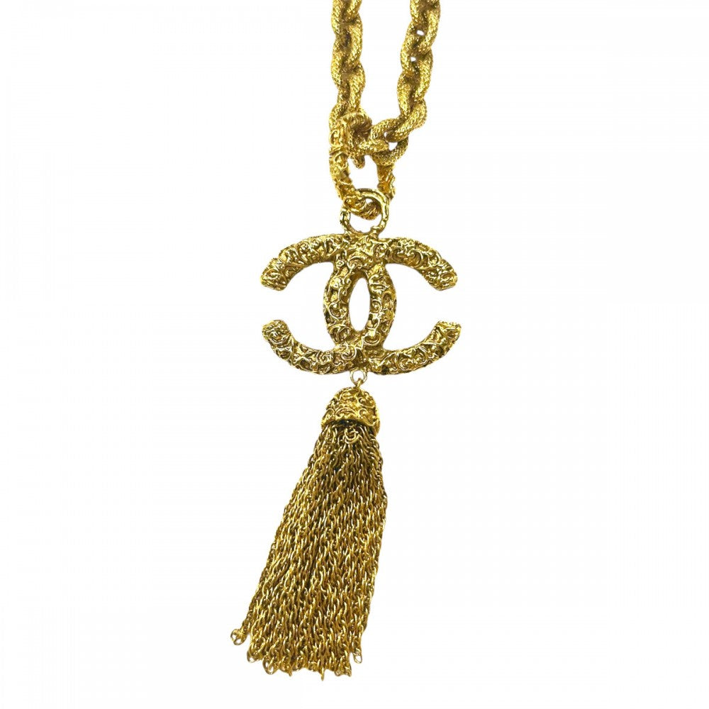 CHANEL シャネル ネックレス ココマーク ロングネックレス マグマ アクセサリー 溶岩 ヴィンテージ タッセルデザイン GP 93A ゴールド レディース 約159.3g 1993年【中古品】