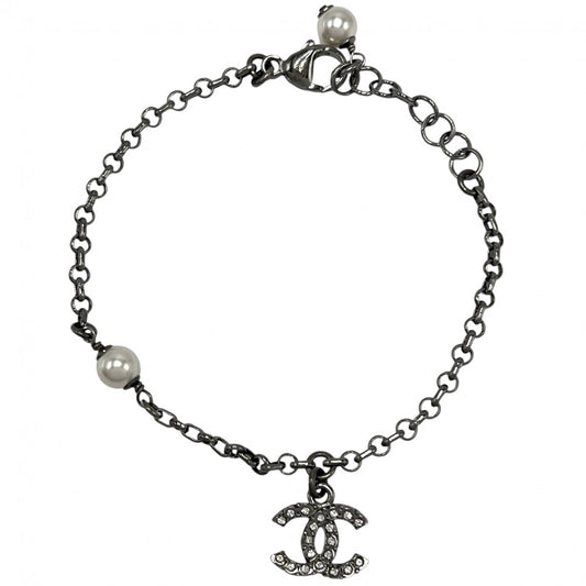 CHANEL シャネル ブレスレット ココマーク アクセサリー フェイクパール ラインストーン C21K ガンメタル金具 レディース 約5.5g 2021年【中古品】