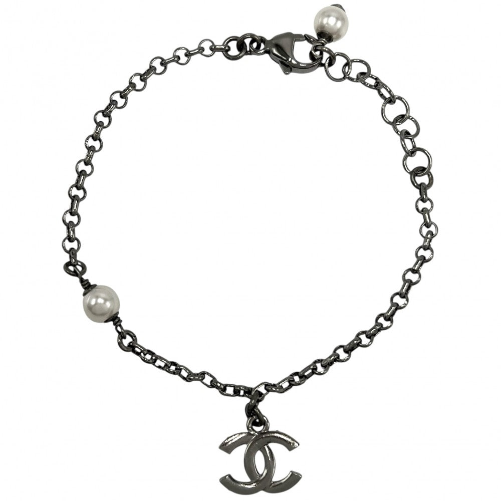 CHANEL シャネル ブレスレット ココマーク アクセサリー フェイクパール ラインストーン C21K ガンメタル金具 レディース 約5.5g 2021年【中古品】
