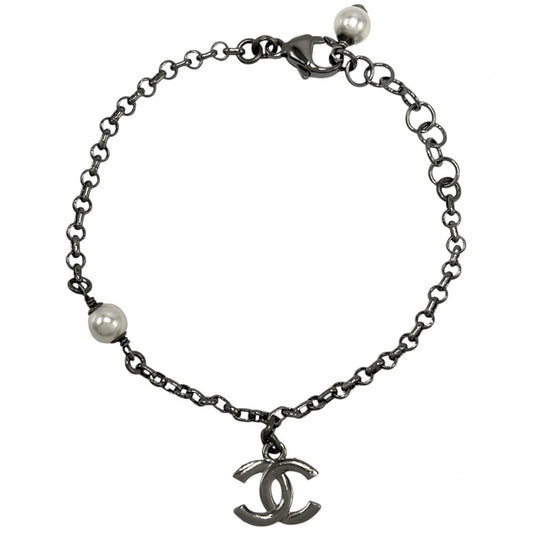 CHANEL シャネル ブレスレット ココマーク アクセサリー フェイクパール ラインストーン C21K ガンメタル金具 レディース 約5.5g 2021年【中古品】