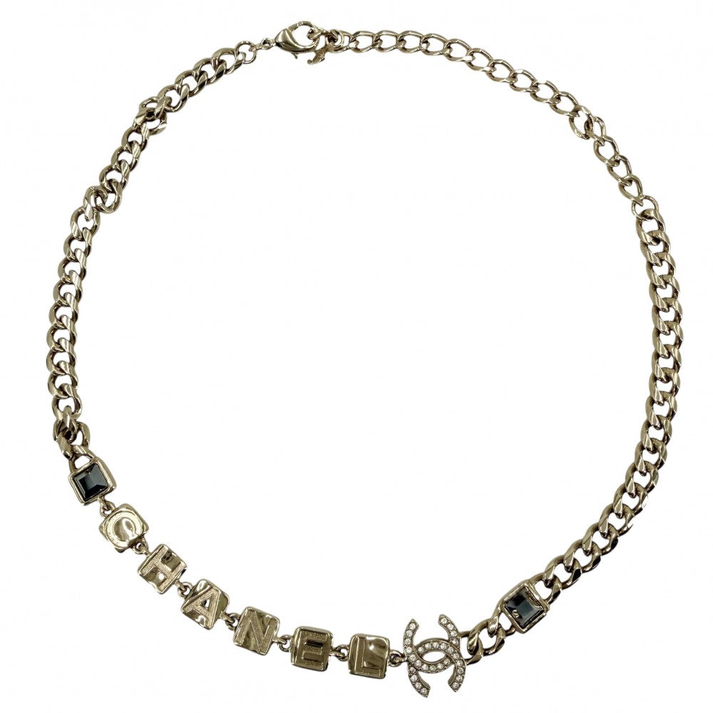 CHANEL シャネル ネックレス ココマーク ロゴ チョーカー アクセサリー GP ラインストーン I24C ゴールド レディース 約44.5g 2024年【中古品】
