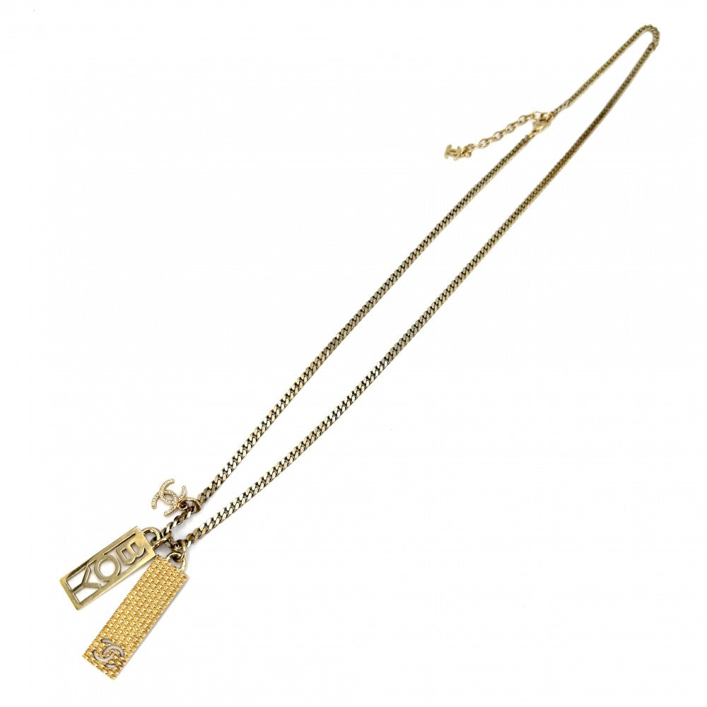 CHANEL シャネル ネックレス ココマーク ボーイシャネル プレート アクセサリー ロングネックレス GP ラインストーン C22P ゴールド レディース 約43.7g 2022年【中古品】