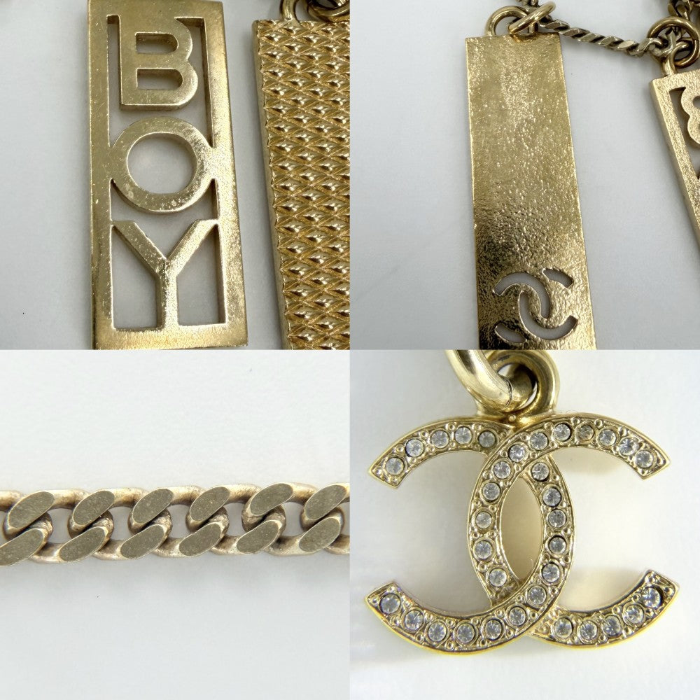 CHANEL シャネル ネックレス ココマーク ボーイシャネル プレート アクセサリー ロングネックレス GP ラインストーン C22P ゴールド レディース 約43.7g 2022年【中古品】