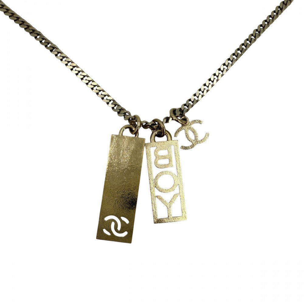 CHANEL シャネル ネックレス ココマーク ボーイシャネル プレート アクセサリー ロングネックレス GP ラインストーン C22P ゴールド レディース 約43.7g 2022年【中古品】