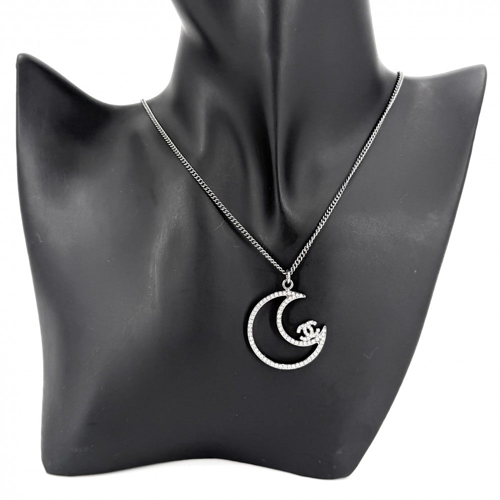 CHANEL シャネル ネックレス 月モチーフ ココマーク アクセサリー ムーン ラインストーン B17K シルバー レディース 約8.5g 2017年【中古品】