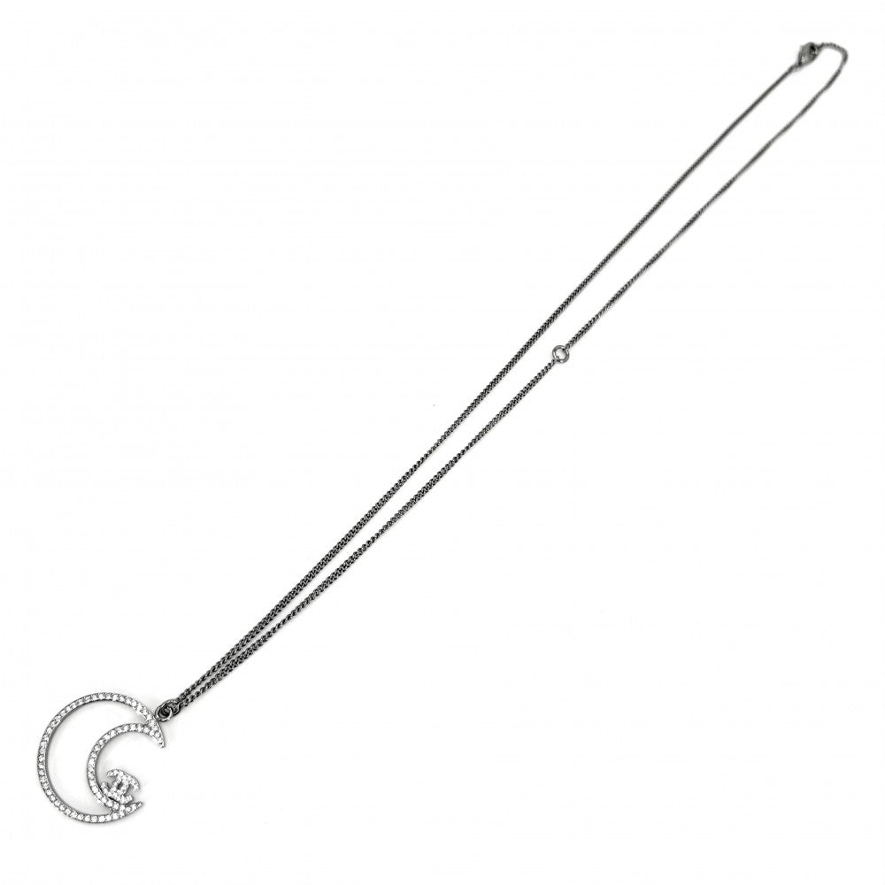 CHANEL シャネル ネックレス 月モチーフ ココマーク アクセサリー ムーン ラインストーン B17K シルバー レディース 約8.5g 2017年【中古品】
