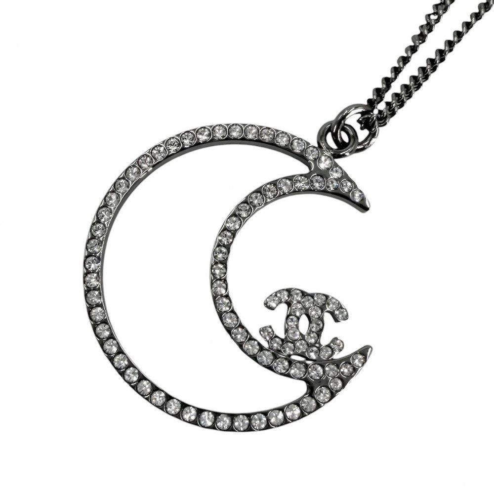 CHANEL シャネル ネックレス 月モチーフ ココマーク アクセサリー ムーン ラインストーン B17K シルバー レディース 約8.5g 2017年【中古品】