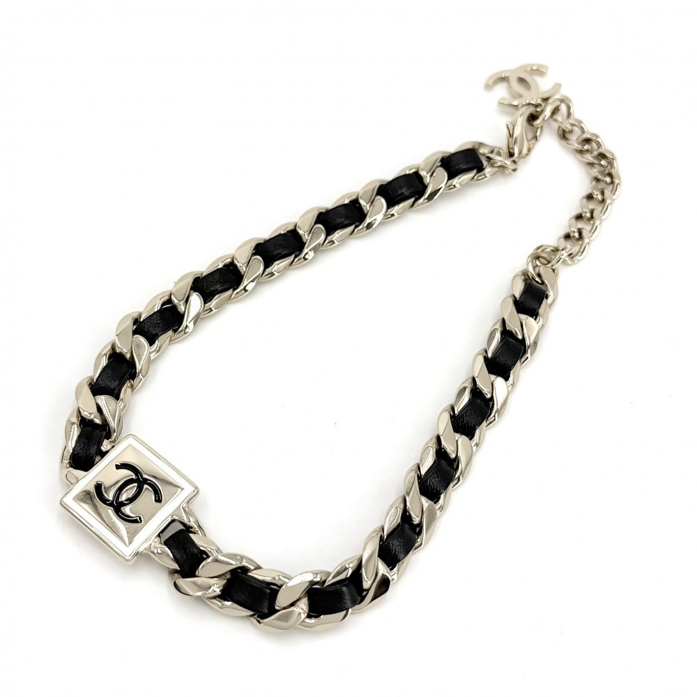 CHANEL シャネル チョーカー ココマーク チェーン アクセサリー ネックレス GP レザー B21B ゴールド ブラック 黒 レディース 約71.7g 2021年【中古品】