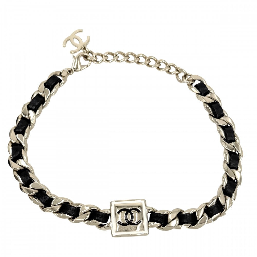 CHANEL シャネル チョーカー ココマーク チェーン アクセサリー ネックレス GP レザー B21B ゴールド ブラック 黒 レディース 約71.7g 2021年【中古品】