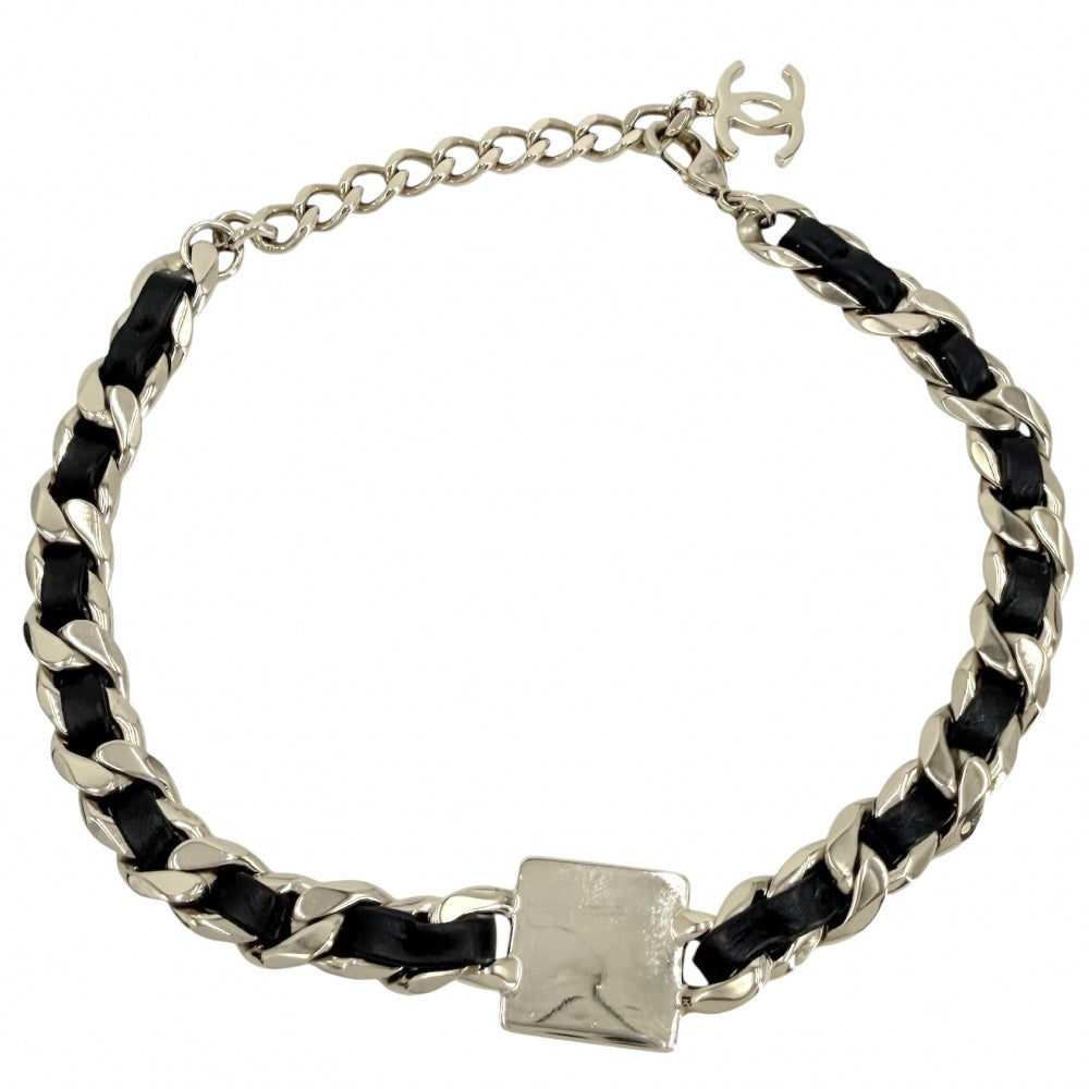 CHANEL シャネル チョーカー ココマーク チェーン アクセサリー ネックレス GP レザー B21B ゴールド ブラック 黒 レディース 約71.7g 2021年【中古品】