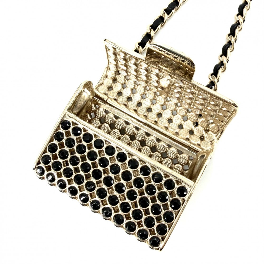 CHANEL シャネル ネックレス ココマーク マトラッセモチーフ アクセサリー バッグ チェーン ロング ペンダント ヴィンテージ
 GP ラインストーン レザー ABA680 ゴールド レディース 約110.9g 1995年【中古品】