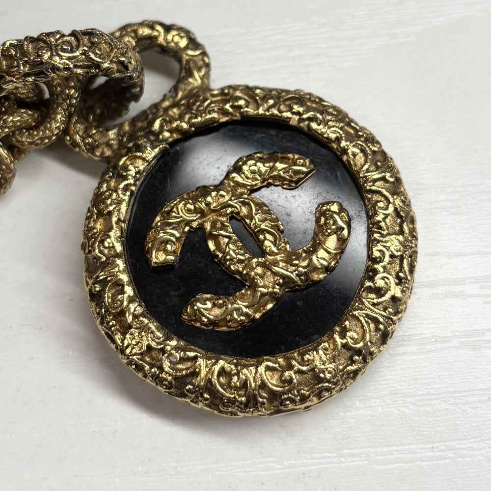 CHANEL シャネル ネックレス ココマーク ロングネックレス マグマ アクセサリー 溶岩 サークル ヴィンテージ GP 93A ゴールド ブラック 黒 レディース 約120.9g 1993年【中古品】