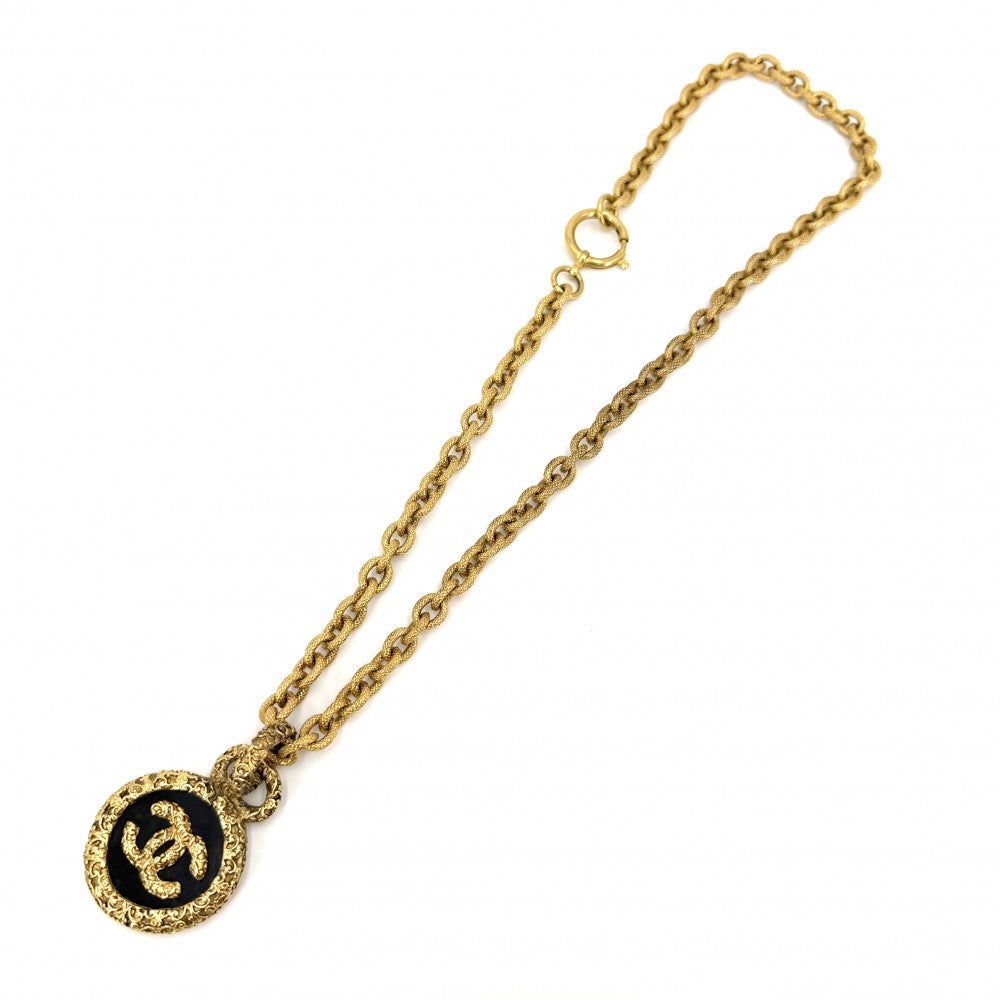 CHANEL シャネル ネックレス ココマーク ロングネックレス マグマ アクセサリー 溶岩 サークル ヴィンテージ GP 93A ゴールド ブラック 黒 レディース 約120.9g 1993年【中古品】