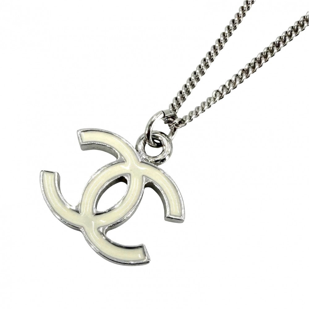 CHANEL シャネル ネックレス ココマーク アクセサリー 05V シルバー ホワイト 白 レディース 約6.2g 2005年【中古品】