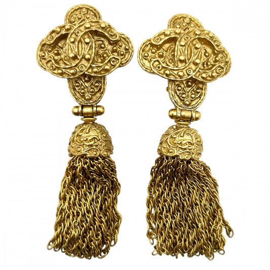 【開店SALE】 CHANEL シャネル イヤリング ココマーク アクセサリー ココ フリンジ ヴィンテージ ゴールド GP 94A レディース 約49g 1994年【中古品】