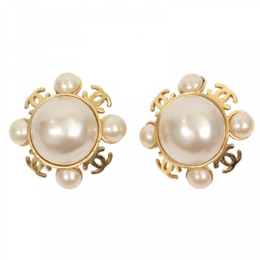 【開店SALE】 CHANEL シャネル イヤリング ココマーク　ココ サークル アクセサリー ヴィンテージ GP フェイクパール 2　5 ゴールド レディース 約42.1g 1990年【中古品】