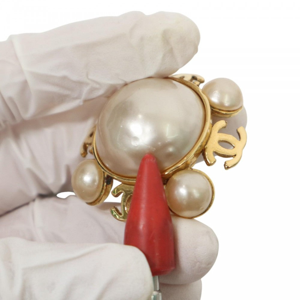 【開店SALE】 CHANEL シャネル イヤリング ココマーク　ココ サークル アクセサリー ヴィンテージ GP フェイクパール 2　5 ゴールド レディース 約42.1g 1990年【中古品】