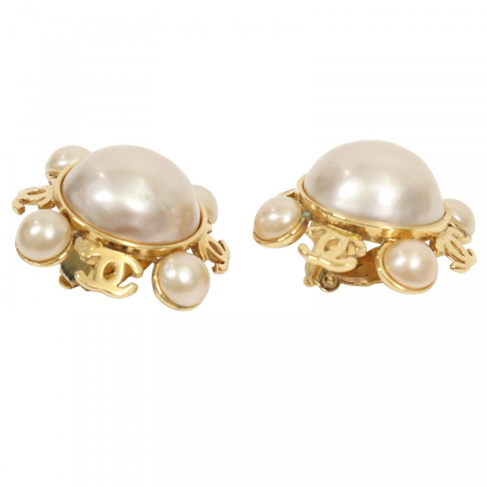 【開店SALE】 CHANEL シャネル イヤリング ココマーク　ココ サークル アクセサリー ヴィンテージ GP フェイクパール 2　5 ゴールド レディース 約42.1g 1990年【中古品】