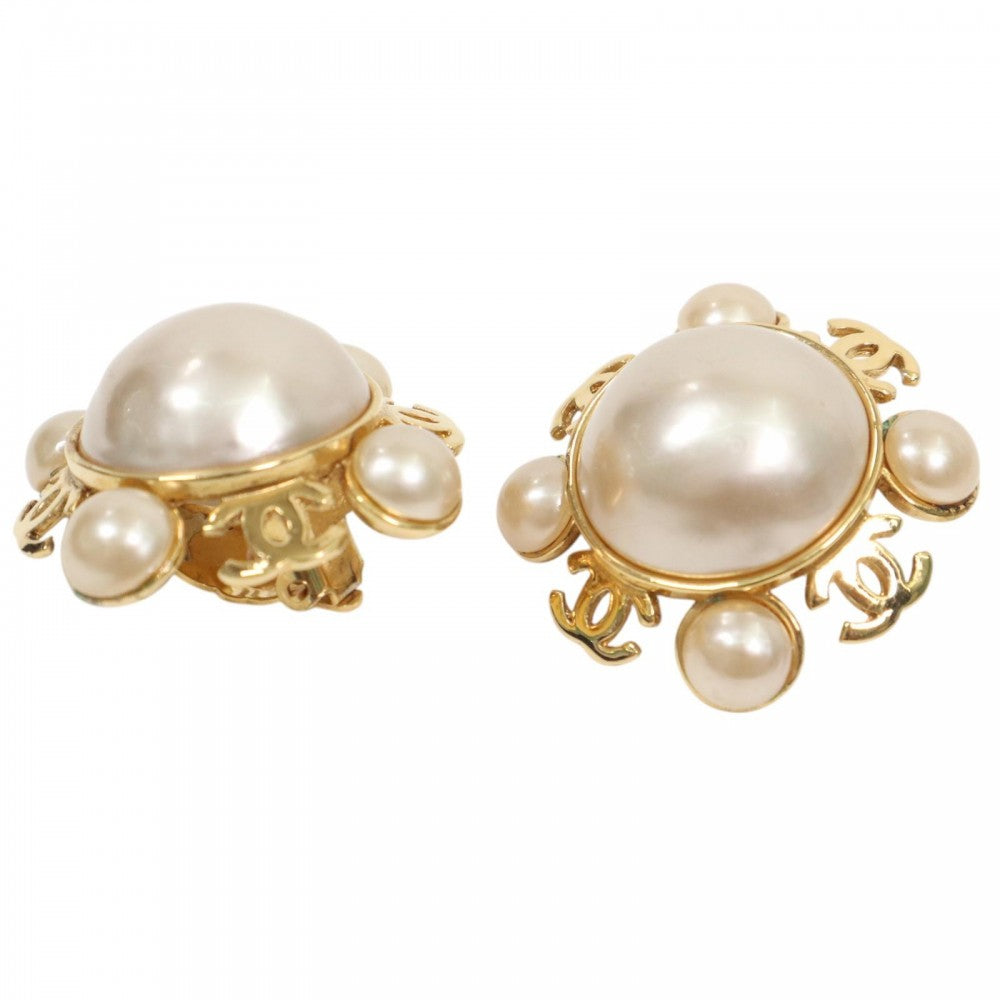 【開店SALE】 CHANEL シャネル イヤリング ココマーク　ココ サークル アクセサリー ヴィンテージ GP フェイクパール 2　5 ゴールド レディース 約42.1g 1990年【中古品】