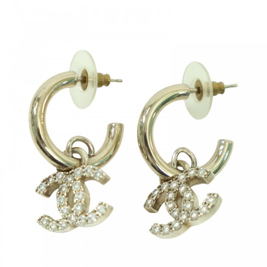 【開店SALE】 CHANEL シャネル ピアス フープ ココマーク アクセサリー スイング ココ ラインストーン B22S ライトゴールド レディース 約9.2g 2022年【中古品】