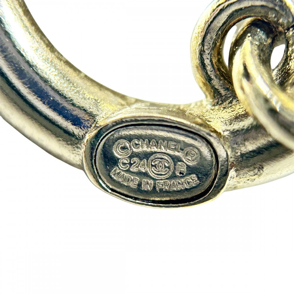 【開店SALE】 CHANEL シャネル ピアス フープ マトラッセ アクセサリー スイング ココ バックモチーフ ラメ GP C24B ライトゴールド レディース 約13.7g 2024年【中古品】