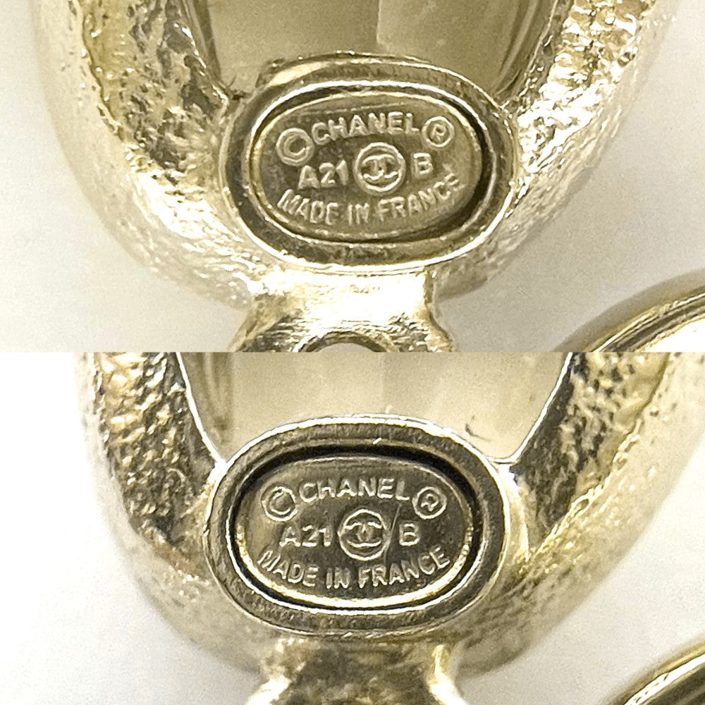 【開店SALE】 CHANEL シャネル ピアス ココマーク アクセサリー スイング GP フェイクパール ラインストーン A21B シャンパンゴールド レディース 約7.9g 2021年【中古品】