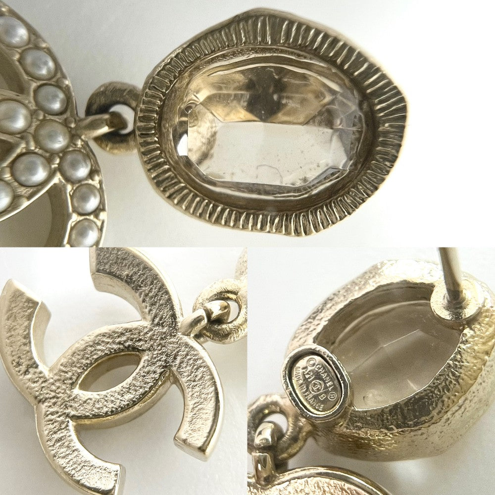 【開店SALE】 CHANEL シャネル ピアス ココマーク アクセサリー スイング GP フェイクパール ラインストーン A21B シャンパンゴールド レディース 約7.9g 2021年【中古品】
