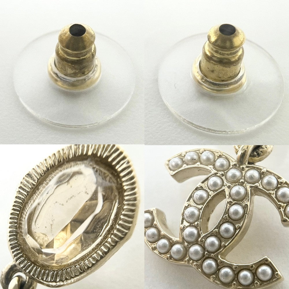 【開店SALE】 CHANEL シャネル ピアス ココマーク アクセサリー スイング GP フェイクパール ラインストーン A21B シャンパンゴールド レディース 約7.9g 2021年【中古品】