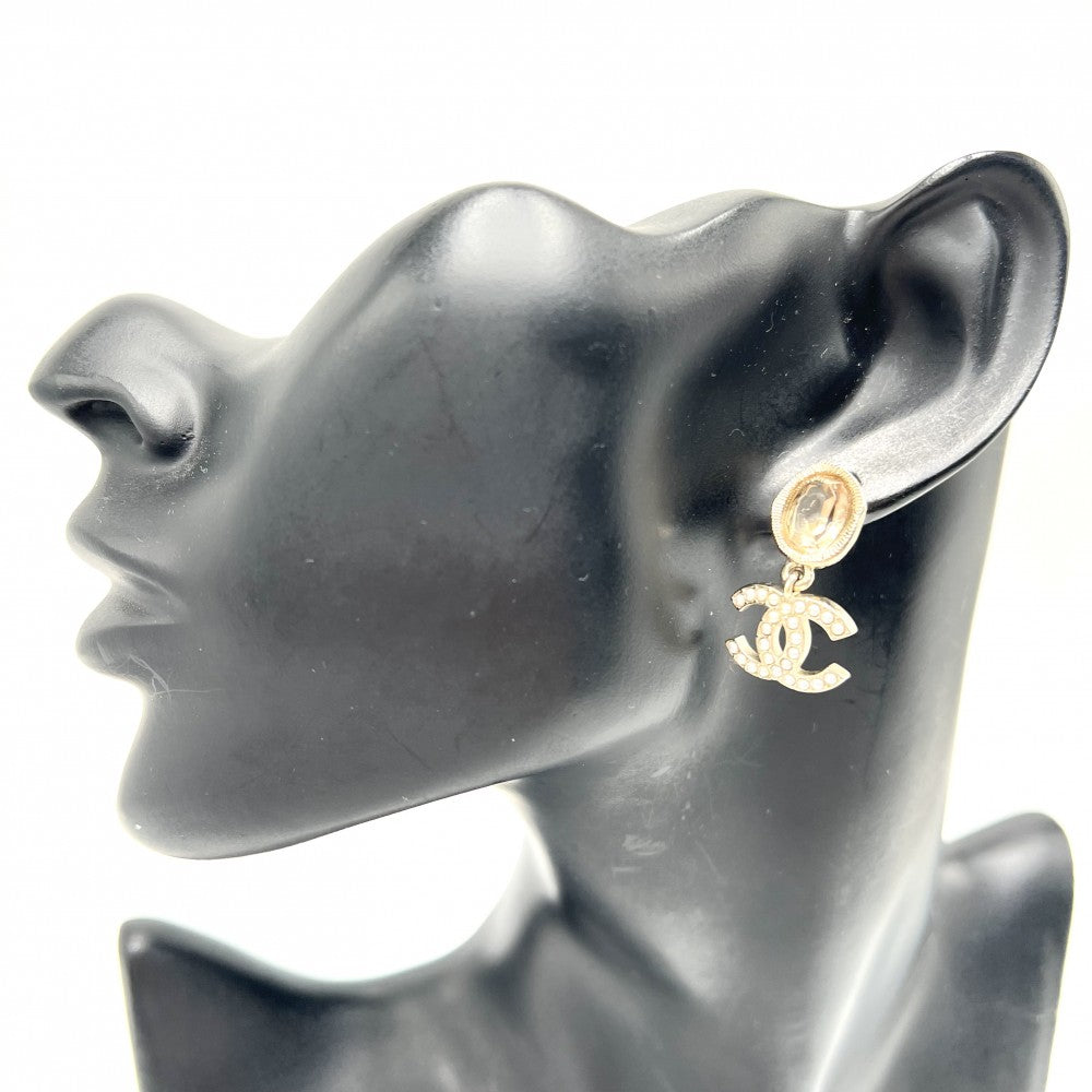 CHANEL シャネル ピアス ココマーク アクセサリー スイング GP フェイクパール ラインストーン A21B シャンパンゴールド レディース 約7.9g 2021年【中古品】