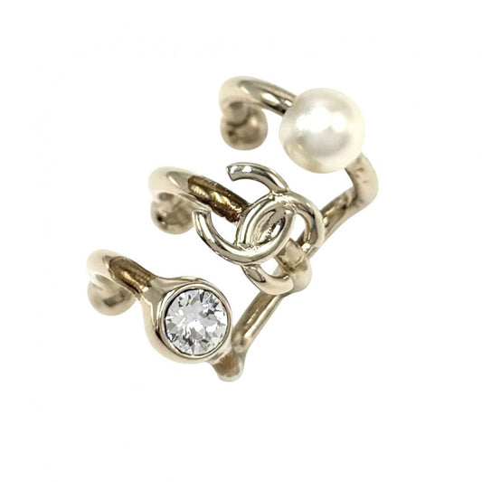 【開店SALE】 CHANEL シャネル イヤリング イヤーカフ ココマーク アクセサリー GP フェイクパール ラインストーン B22C ゴールド金具 レディース 約3.9g【中古品】