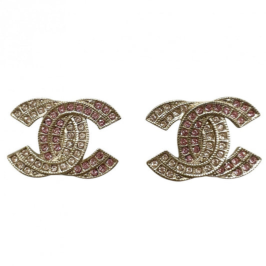 【開店SALE】 CHANEL シャネル イヤリング ココマーク アクセサリー GP ラインストーン A16C ゴールド ピンク レディース 約8.5g 2016年【中古品】