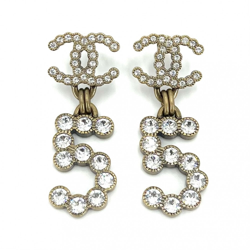 【開店SALE】 CHANEL シャネル ピアス No.5 ココマーク アクセサリー スイング GP ラインストーン B20S レディース 約20.9g 2020年【中古品】