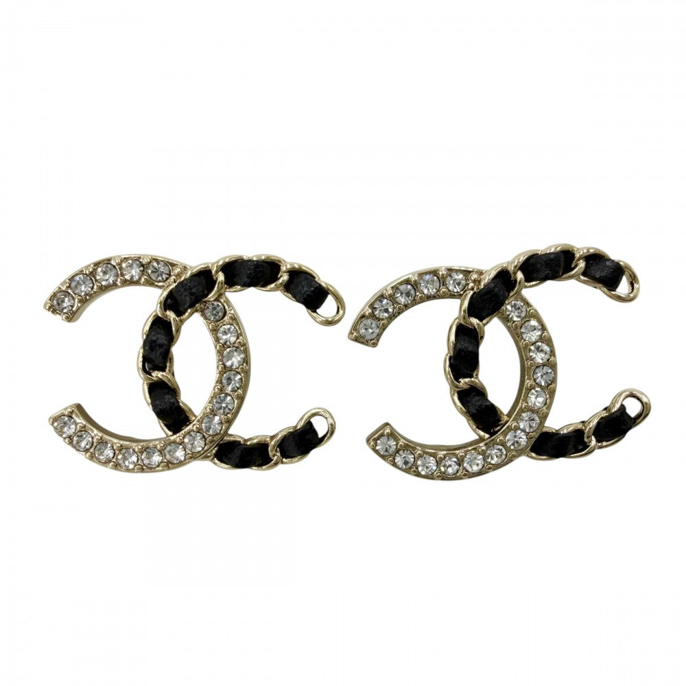 CHANEL シャネル ピアス チェーン ココマーク アクセサリー 25/26AW ラインストーン カーフスキン GP B25B ブラック 黒 レディース 約4.7g 2025年【中古品】