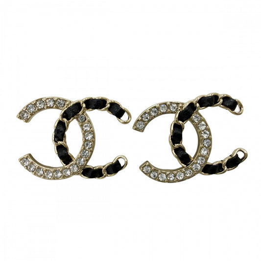 CHANEL シャネル ピアス チェーン ココマーク アクセサリー 25/26AW ラインストーン カーフスキン GP B25B ブラック 黒 レディース 約4.7g 2025年【中古品】