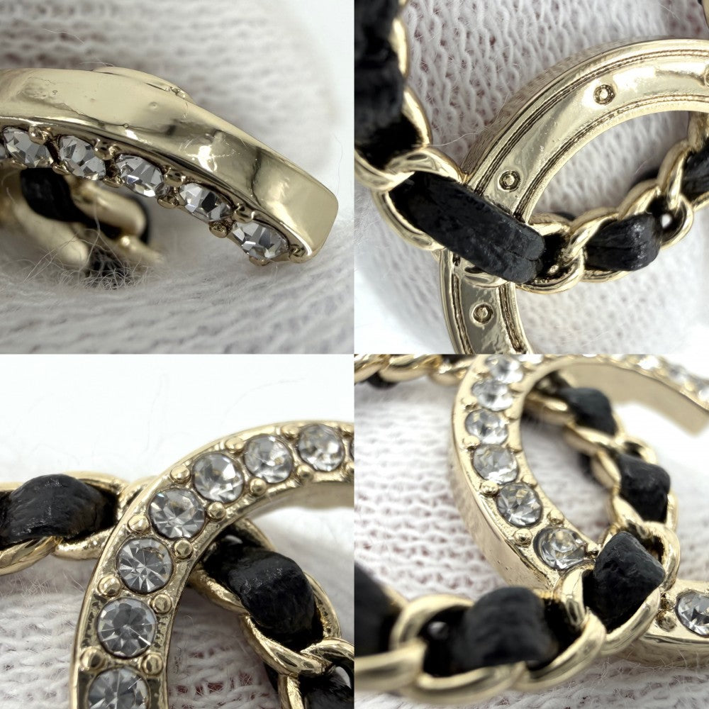 CHANEL シャネル ピアス チェーン ココマーク アクセサリー 25/26AW ラインストーン カーフスキン GP B25B ブラック 黒 レディース 約4.7g 2025年【中古品】