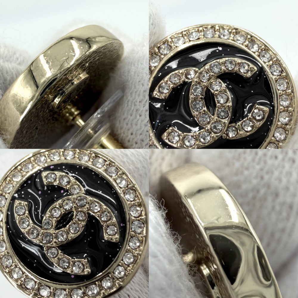 【開店SALE】 CHANEL シャネル ピアス ココマーク アクセサリー ラウンド 25/26AW ラインストーン GP B25B ゴールド ブラック 黒 レディース 約11.5g 2025年【中古品】