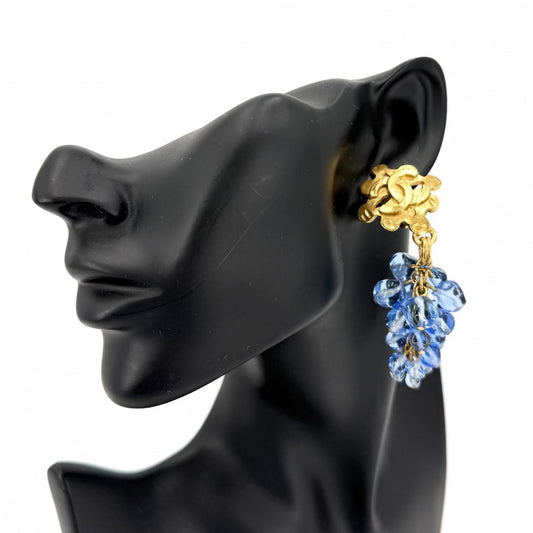 【開店SALE】 CHANEL シャネル イヤリング スイング アクセサリー ヴィンテージ ココマーク GP ビーズ 94P ゴールド ブルー 青 レディース 約44.6g 1994年【中古品】