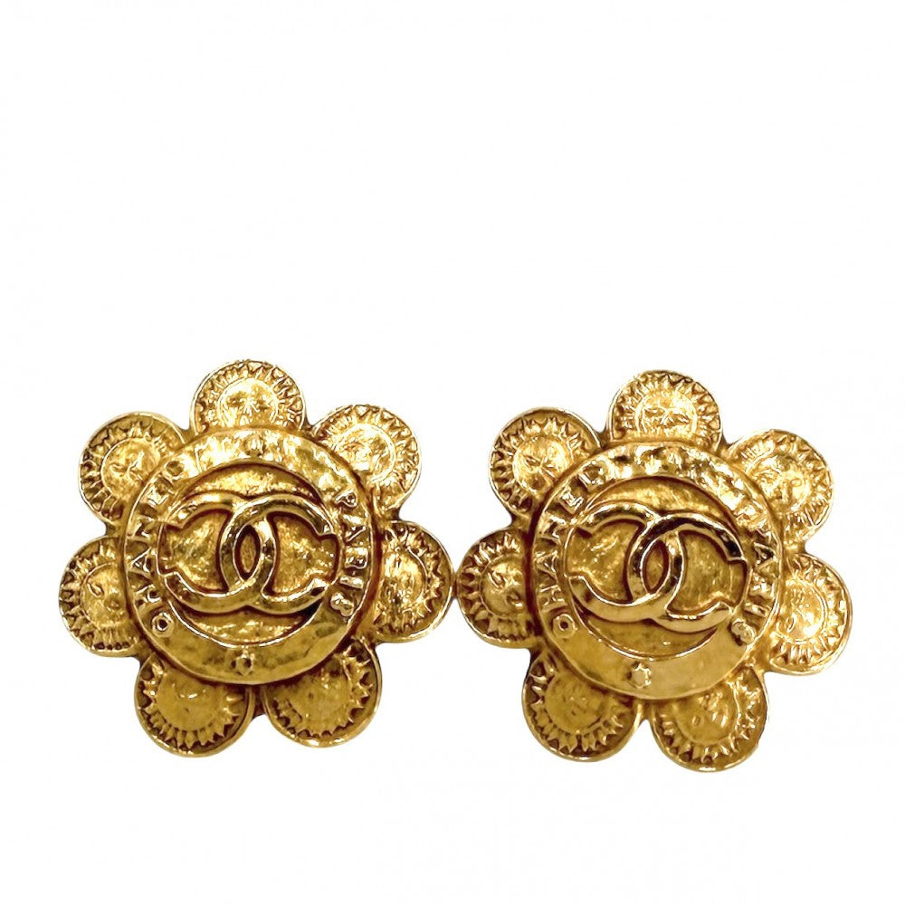 【開店SALE】 CHANEL シャネル イヤリング フラワーモチーフ アクセサリー ヴィンテージ ココマーク GP 2 8 ゴールド レディース 約24.1g 1993年【中古品】