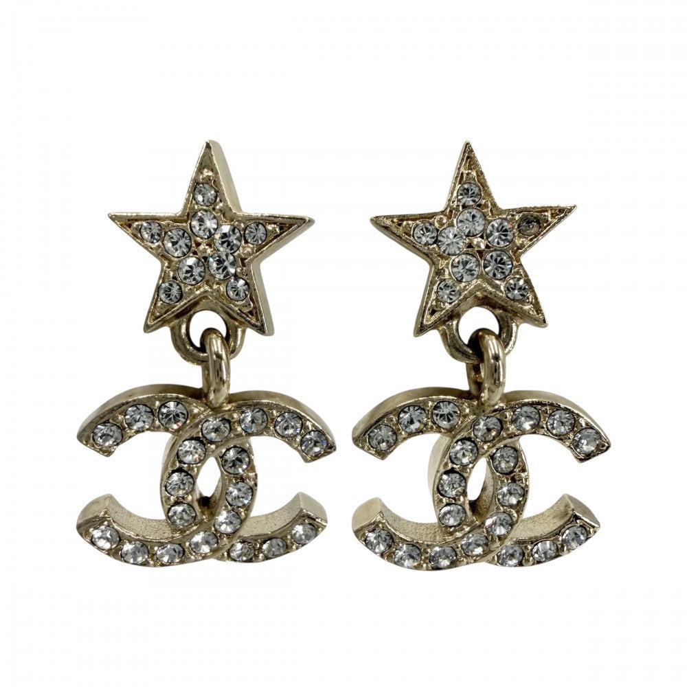 CHANEL シャネル ピアス ココマーク スイング アクセサリー スター 星 GP ラインストーン ABB278 F23A ゴールド レディース 約4.1g 2023年【中古品】
