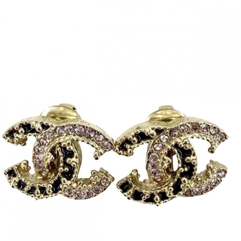CHANEL シャネル イヤリング ココマーク アクセサリー ラインストーン A12C ピンク グレー レディース 約9.7g 2012年【中古品】
